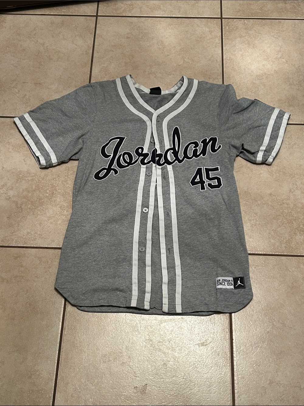 Nike Air Jordan IX Retro 9 Barons #45 Baseball Jersey Gray Men's Size S Small